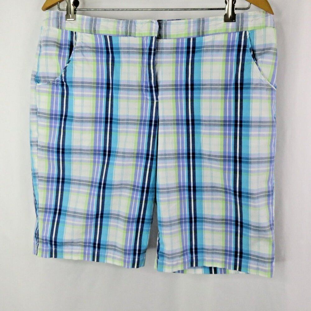 Izod PerformX Golf Shorts Ladies Size 12 W33 Stretch Purple Green White Bermuda